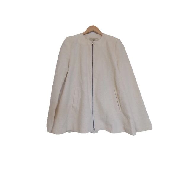 Zara Trafaluc cream blazer jacket zip front fuzzy textured size Medium - Picture 1 of 8